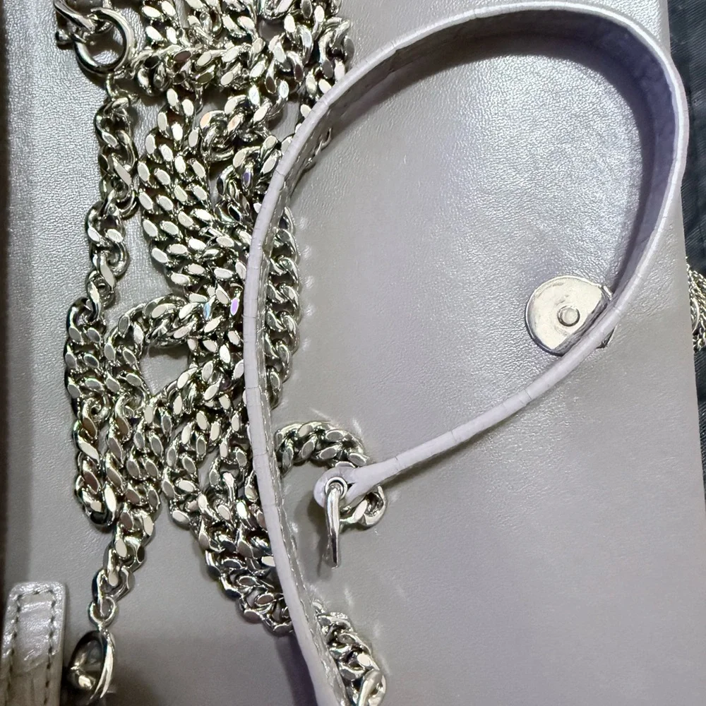 Saint Laurent Silver-Tone Hardware Grey Croc-Embossed Tassel Card Holder
